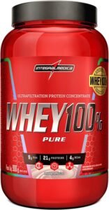 Whey Protein Concentrado Morango 100% Pure – 21g de Proteína por Scoop, Suplementação Alimentar Pós-Treino, Fórmula Enriquecida com BCAAs – Pote 900g